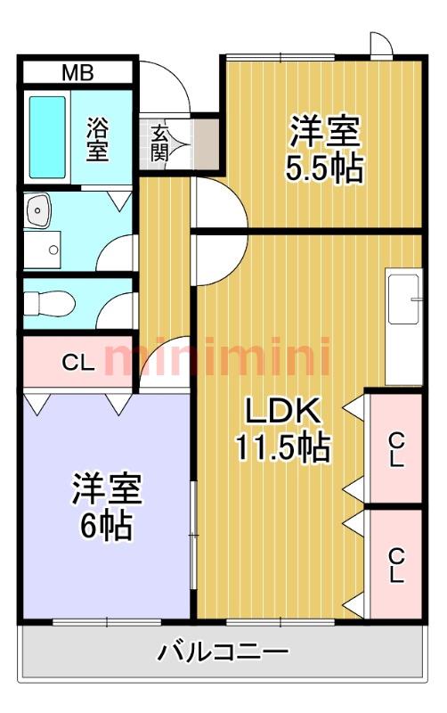 エクセル舞音(2LDK/1階)の間取り写真