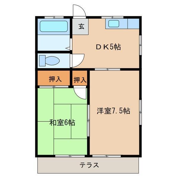 ヒルトップハイツ(2DK/1階)の間取り写真