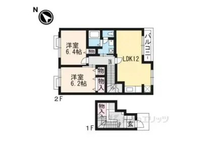 サニーコートB(2LDK/2階)の間取り写真