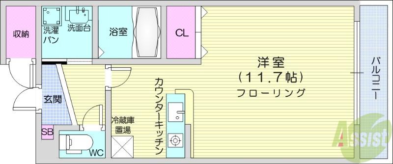 プレーヌ・フルサワ(ワンルーム/3階)の間取り写真