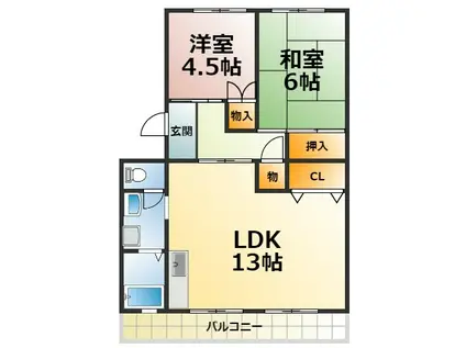 ハピネス緑(2LDK/2階)の間取り写真
