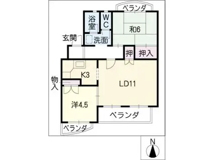 カーサタツミ(2LDK/2階)の間取り写真