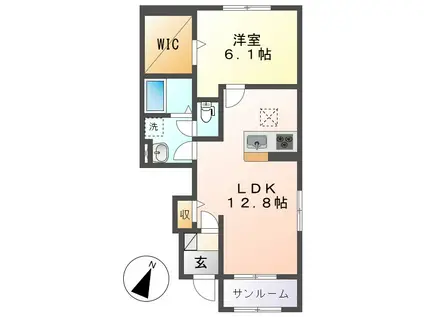 パーク・ヴィラ酒津(1LDK/1階)の間取り写真