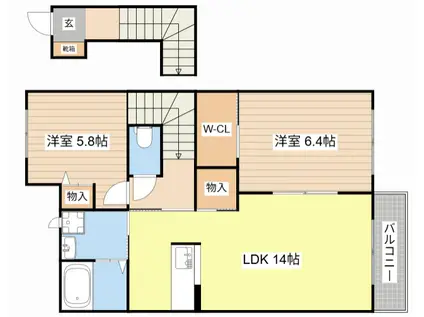 カナリーヒース(2LDK/2階)の間取り写真