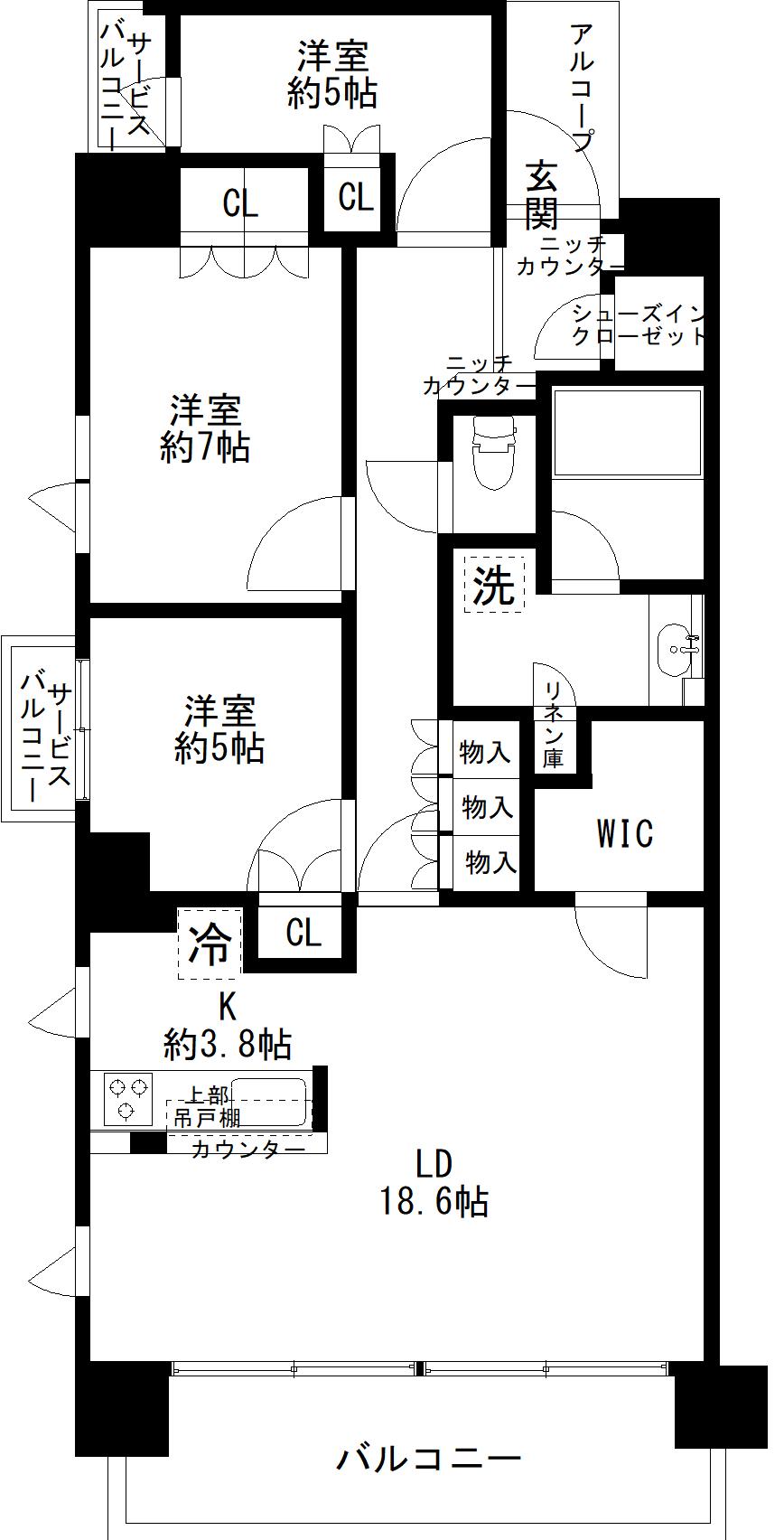 京都桂川つむぎの街マークスクエア(3LDK/15階)の間取り写真