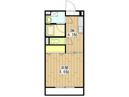カトレア・シス(1DK/4階)の間取り写真