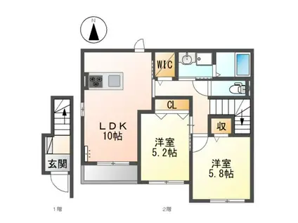 BELLA LUCE(2LDK/2階)の間取り写真