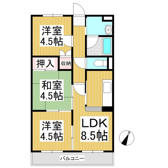 乙女台マンション(3LDK/3階)の間取り写真