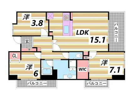 インペリアル新神戸(3LDK/11階)の間取り写真