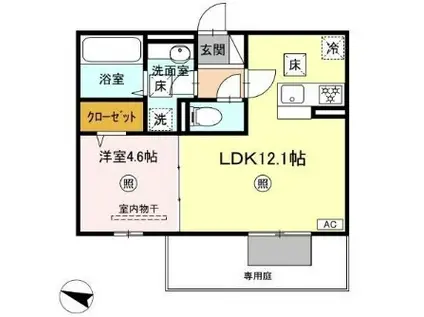 MER行事 A棟(1LDK/1階)の間取り写真