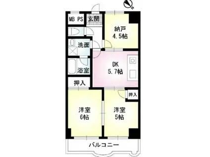 音金六郷マンション(2SDK/3階)の間取り写真