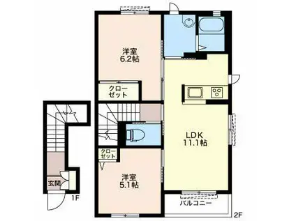 ヴィラ トガリーゼB(2LDK/2階)の間取り写真