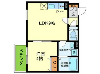 バッジ矢田(1LDK/1階)の間取り写真