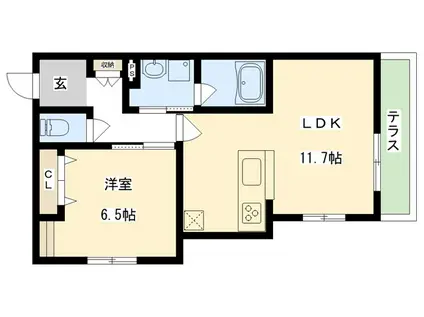 MAISON BLANCHE(1LDK/1階)の間取り写真