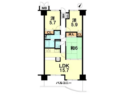 サンコート南草津(3LDK/11階)の間取り写真