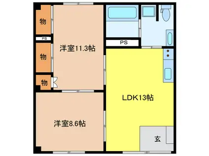 R・ハウス仏生寺(2LDK/1階)の間取り写真