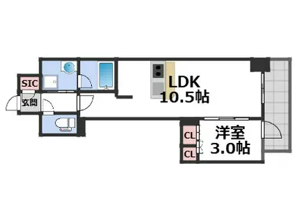 コンフォリアリブ博労町一丁目Q(1LDK/4階)の間取り写真