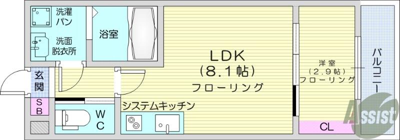 JR東北本線 岩切駅 徒歩4分 3階建 築1年(1LDK/1階)の間取り写真