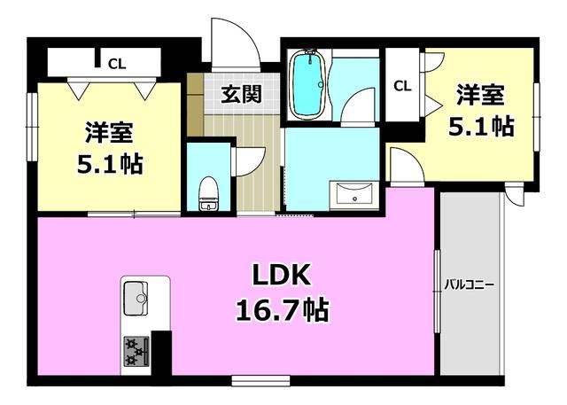 パルコートII(2LDK/2階)の間取り写真