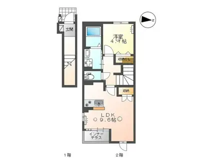 CHAT NOIR FFF(1LDK/2階)の間取り写真