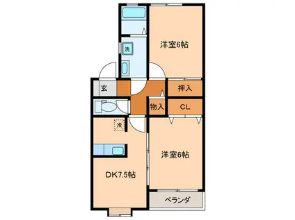 ドラード郷ヶ丘(2DK/1階)の間取り写真