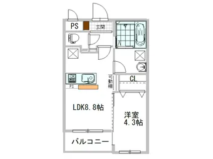 ラ・ヴィブレ桐(1LDK/3階)の間取り写真