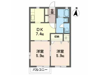 サニーコートDI(2DK/2階)の間取り写真