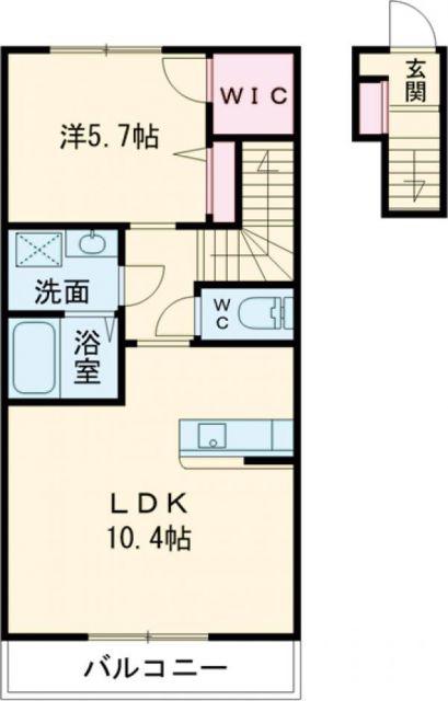 プルメリア(1LDK/2階)の間取り写真