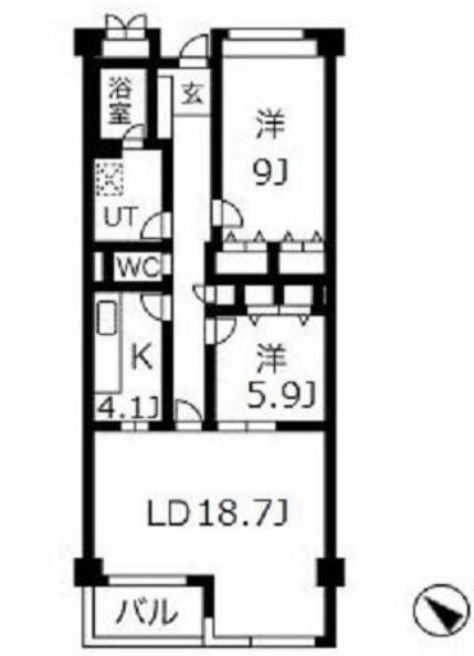 アーバンコート市ヶ谷(2LDK/3階)の間取り写真