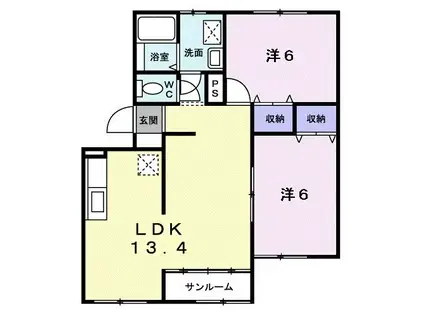 サン・ドミールD棟(2LDK/2階)の間取り写真