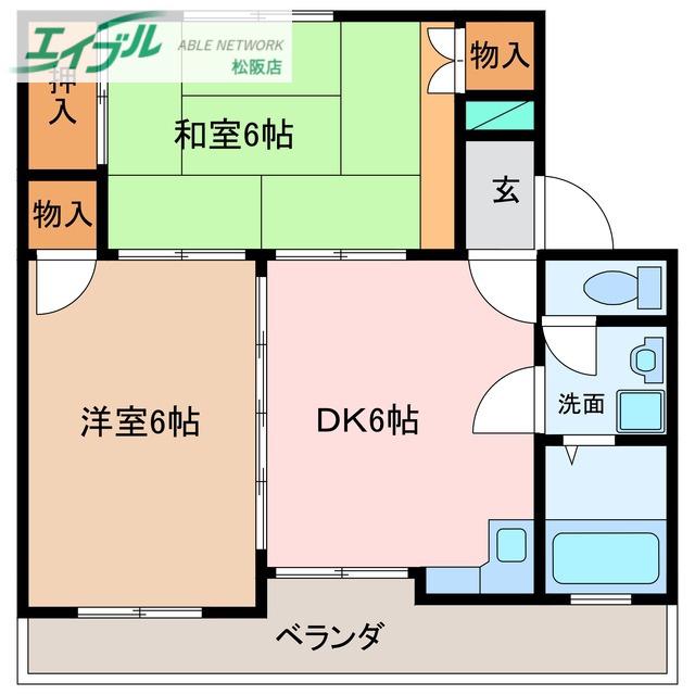 レーベンハイツ中部(2DK/2階)の間取り写真