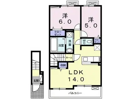 ソレイユ四ッ谷(2LDK/2階)の間取り写真