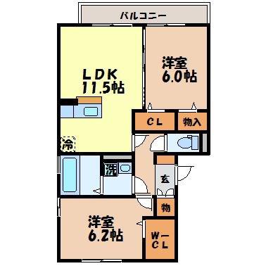 ソシアビューテラスA棟(2LDK/3階)の間取り写真