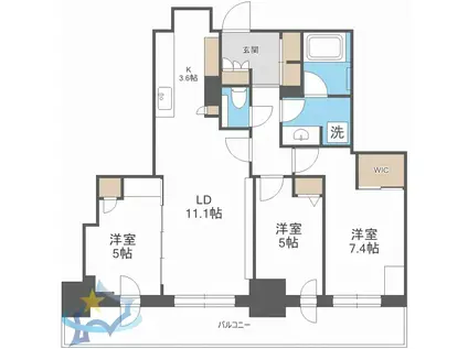 ザ・タワーズフロンティア札幌(3LDK/12階)の間取り写真
