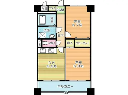 ニューシティアパートメンツ南小倉I(2DK/8階)の間取り写真