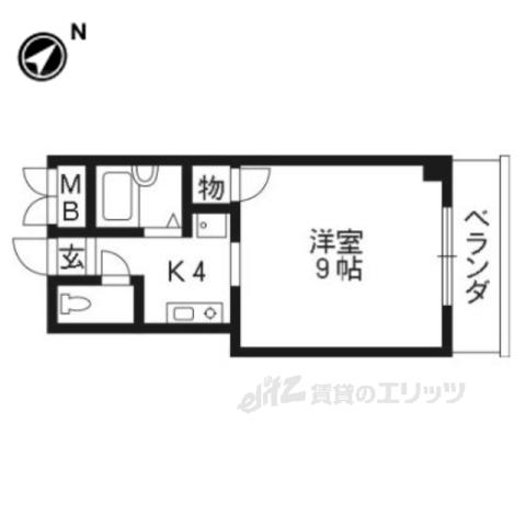 プランドール牧野駅前(1K/4階)の間取り写真