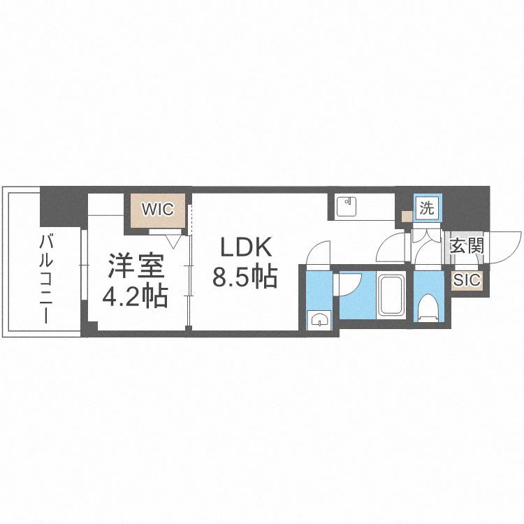 アーバネックス新町(1LDK/4階)の間取り写真
