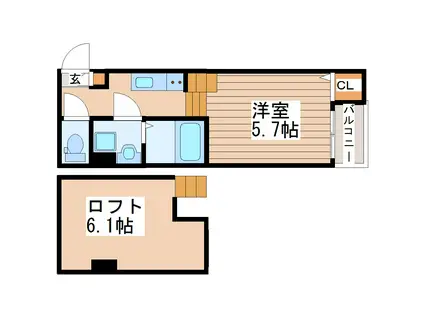 ハーモニーテラス小田原II(1K/2階)の間取り写真