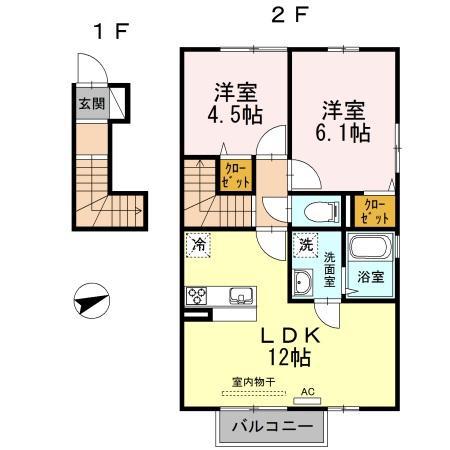 ミシェールエクラ(1LDK/2階)の間取り写真
