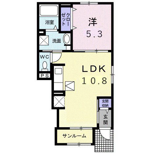フルフィウス(1LDK/1階)の間取り写真