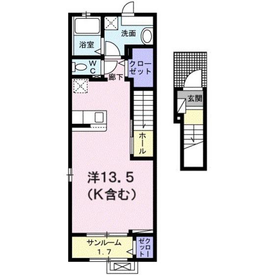 タウニーヒルズIII(ワンルーム/2階)の間取り写真