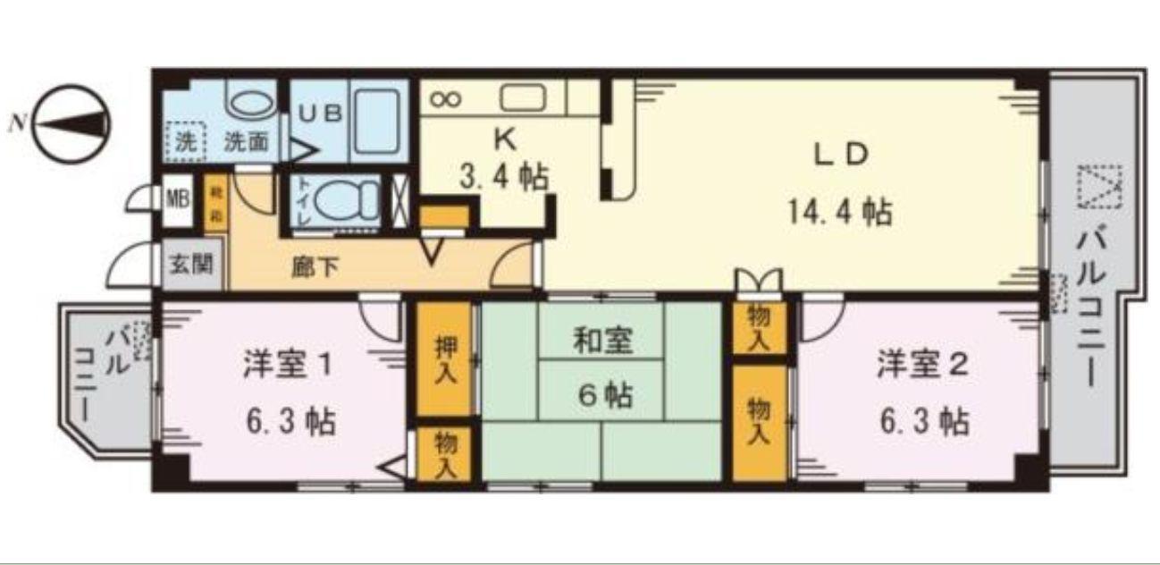 小日向マンション(3LDK/4階)の間取り写真
