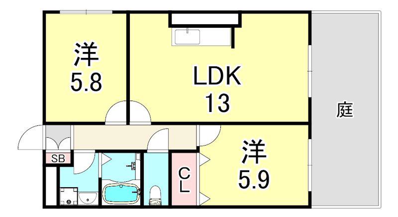 ファミーユ仁川(2LDK/1階)の間取り写真