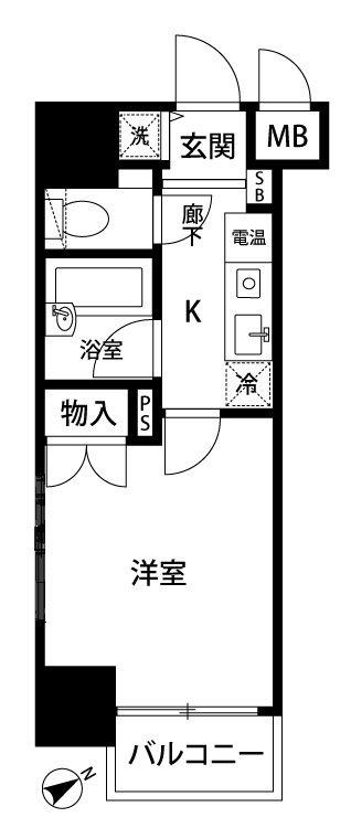 菱和パレス上馬(1K/13階)の間取り写真
