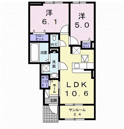 ベルデ・S(2LDK/1階)の間取り写真