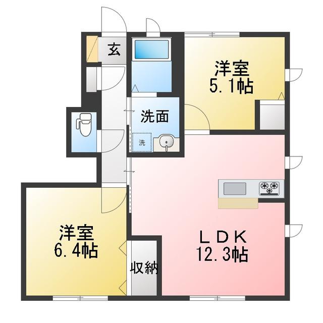 レガール北野A棟(2LDK/1階)の間取り写真