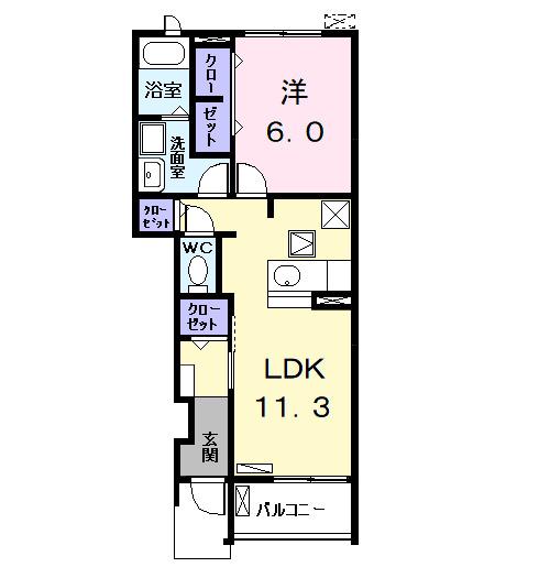 ヒラソル(1LDK/1階)の間取り写真