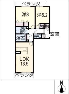 ニッケノーブルハイツ一宮 B棟(2LDK/2階)の間取り写真