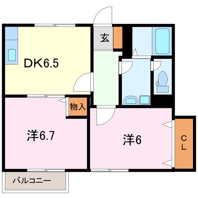 クレストール渡辺(2DK/2階)の間取り写真