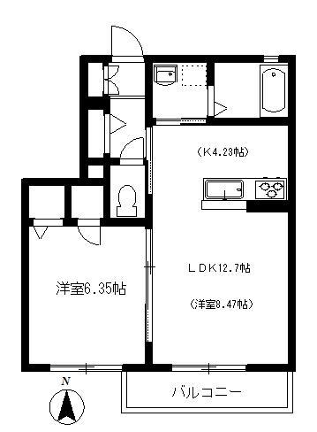 エスポワール北中(1LDK/2階)の間取り写真